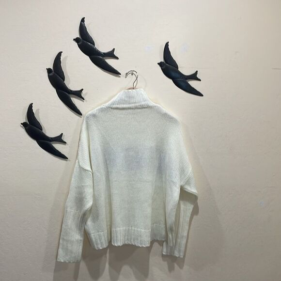 Elan ROCK Winter White Bronze Lettering Oversize Mock Neck Slouchy Sweater - L - Picture 5 of 15